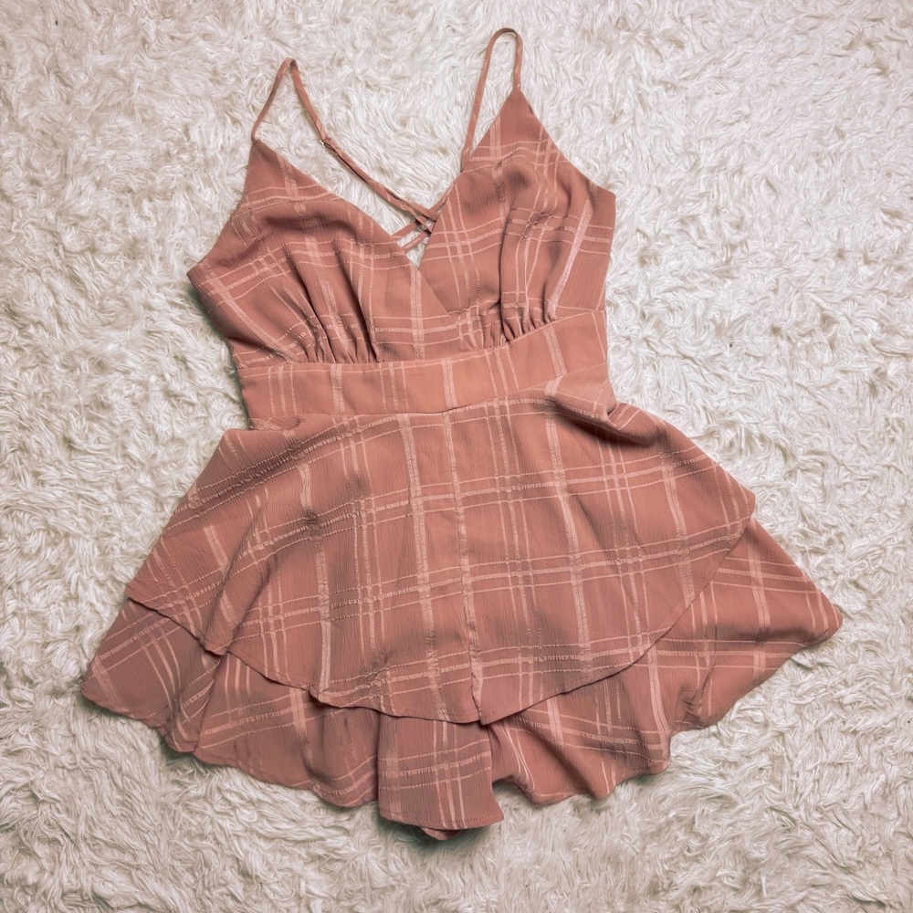 Dusty Pink Romper | Frilly Mini Dress Spaghetti Straps V-Neck | Coquette